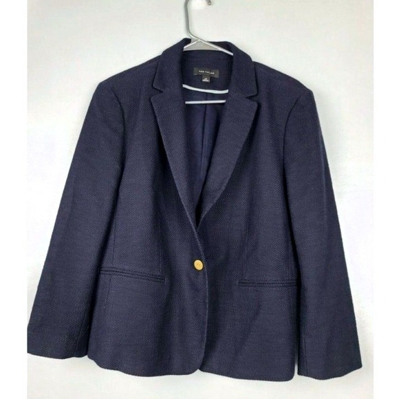 Ann Taylor Jackets & Blazers - Ann Taylor Blazer Jacket Womens 14 Navy Blue Gold Button Professional Career